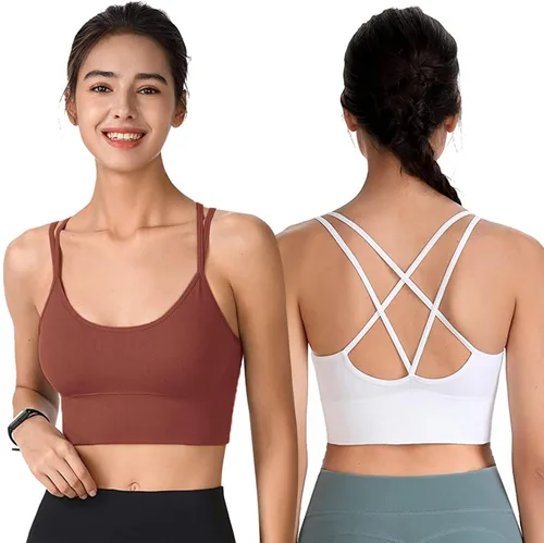 Vista 2 de Sykooria - Sostén deportivo con tirantes para mujer espalda cruzada sexi para yoga correr atletismo gimnasio entrenamiento camiseta sin mangas