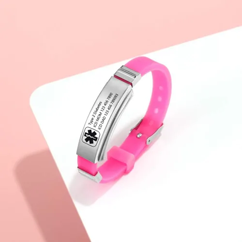 Vista 65 de OPALSTOCK Pulseras médicas personalizadas de silicona ajustable para identificación de emergencias, grabado gratuito, 9 pulgadas, resistente al