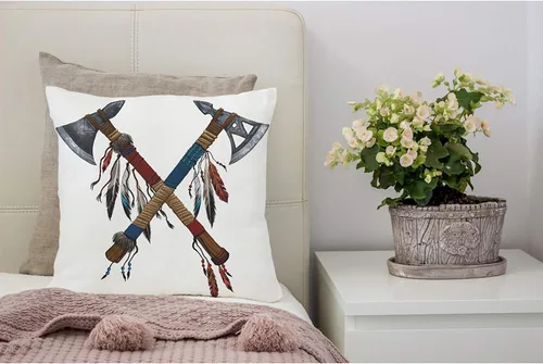 Vista 5 de Fundas de almohada con dos plumas cruzadas Tomahawks con cuentas de arma nacional india, hacha nativa americana, algodón y lino, fundas de almohada