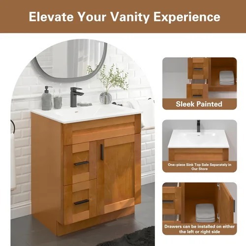 Vista 5 de Arce Shaker - Mueble para lavabo con cajones de 30 pulgadas, listo para montar