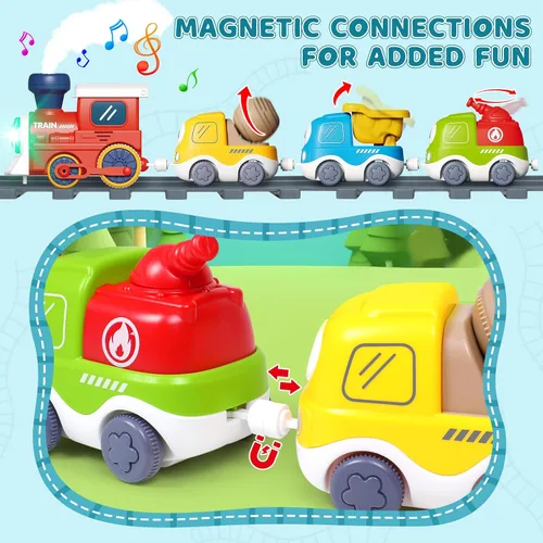 Vista 2 de Juego de Tren Eléctrico para Niños Pequeños de 3-5 4-8 con Pistas de Tren, Luces, Señal de Vapor, Música Realista, Sonido, Conexión Magnética