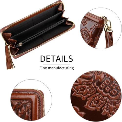 Vista 5 de PIJUSHI Billeteras de cuero para mujer, cartera floral con tarjetero