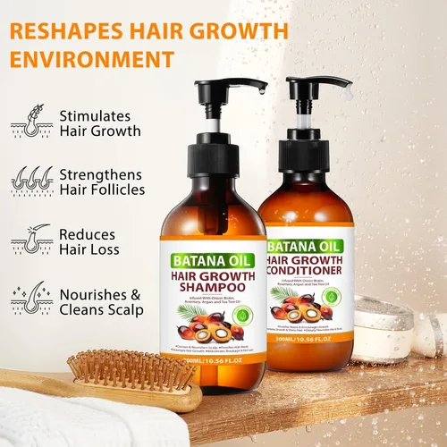 Vista 2 de Batana Oil - Juego de champú y acondicionador orgánico Batana con cebolla, romero, árbol de té de argán, productos para el cabello espesante