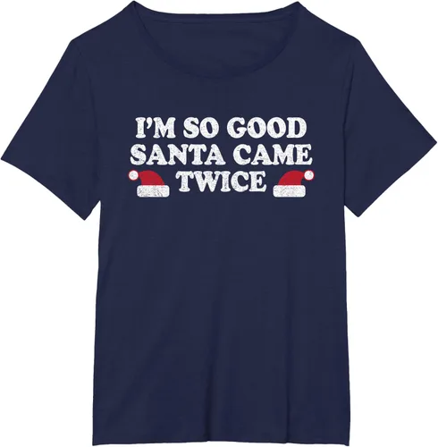 Vista 16 de Camiseta de Navidad con texto en inglés "I'm so good Santa came tware" Negro