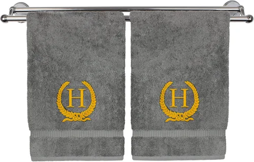 Vista 33 de Toalla de mano con monograma, regalo personalizado, 16 x 30 pulgadas, letra blanca bordada con diseño de corona en toalla negra, extra absorbente