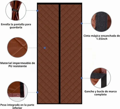 Vista 4 de Cortina magnética con aislamiento térmico grueso, material de poliuretano, manos libres, cierre automático, duradero, resistente al viento