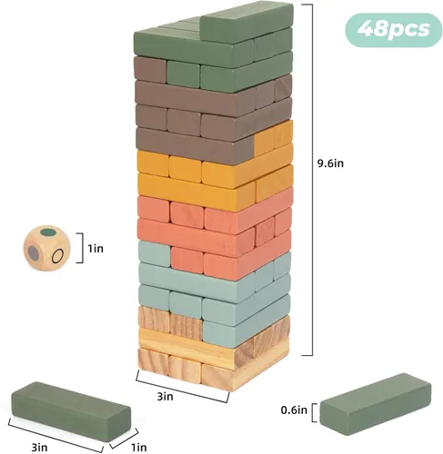 Vista 7 de WOODENFUN Juegos de apilamiento de bloques de madera, juego de bloques de Multicolor