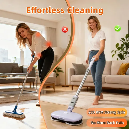 Vista 2 de GOBOT - Mopa eléctrica sin cable con rociador de alta velocidad, potencia de limpieza mejorada, material duradero, faro LED, depósito de 300 mL