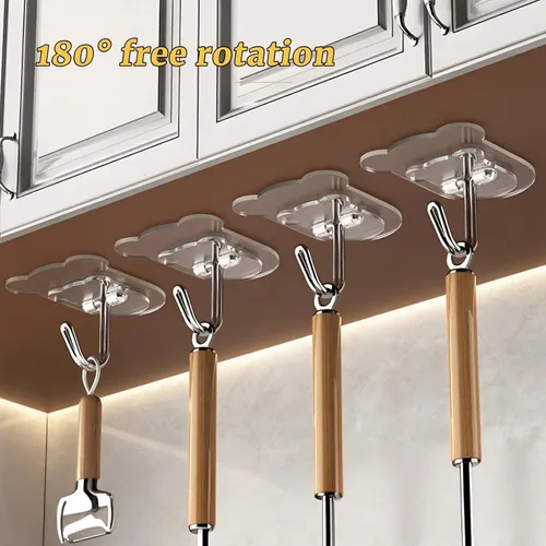 Vista 2 de 10 ganchos adhesivos resistentes de 10 libras máximo, ganchos de pared transparentes e impermeables para baño, ducha, cocina, oficina, sin daños