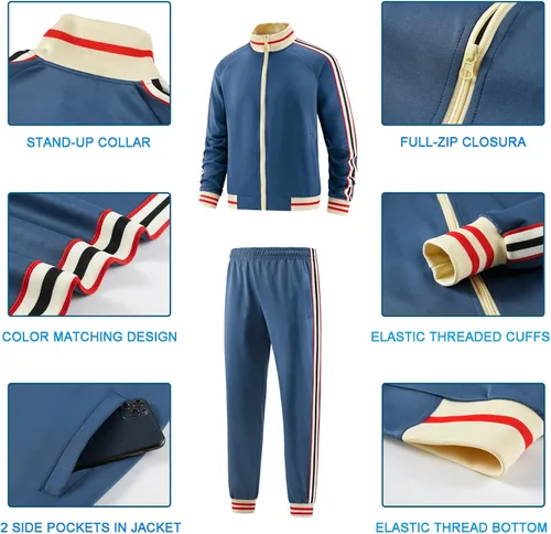 Vista 4 de dioxoib Men Track Suits Sets Long Sleeve Full-zip Sweatsuit Active Jackets and Pants 2 Piece Outfits