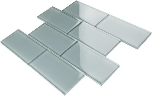 Vista 2 de Tenedos Ice Mist - Azulejo de vidrio gris brillante de 3 x 6 pulgadas, elegante azulejos de pared y protector contra salpicaduras para baño, cocina