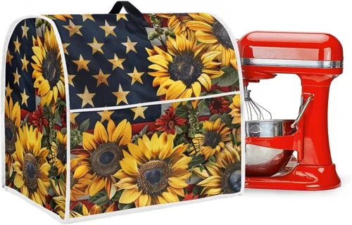 Vista 6 de Funda para batidora con estampado de girasol y bandera americana, cubierta protectora contra el polvo, adecuada para la mayoría de los modelos