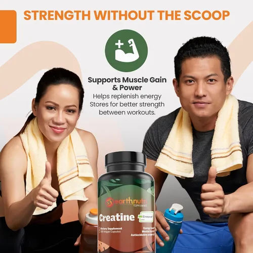 Vista 7 de EarthNutri Cápsulas de monohidrato de creatina, micronizadas para una mejor absorción, apoya la fuerza muscular, la fuerza y la recuperación, 105