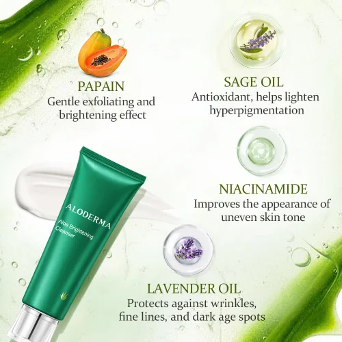 Vista 2 de Aloderma Jabón facial iluminador de piel con 77% aloe vera orgánico, limpiador diario iluminador natural con regaliz para piel radiante, limpiador