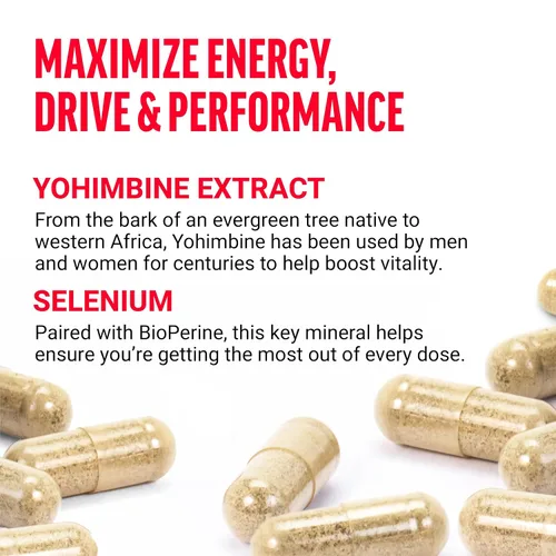 Vista 3 de Force Factor Suplemento de yohimbina para hombres, extracto de corteza de yohimbe con absorción superior para mejorar el rendimiento, pastillas