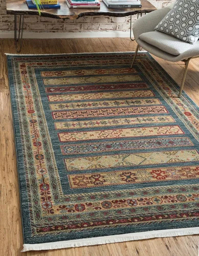 Vista 9 de Nomad Tapete contemporáneo de con estampado moderno tribal., Polipropileno, Azul