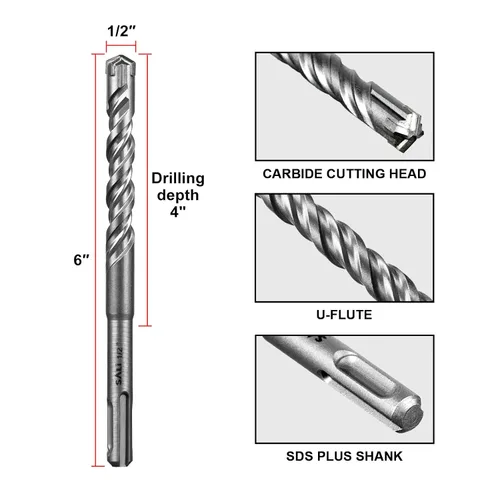 Vista 2 de SALI 10 brocas de martillo giratorio SDS Plus de 1/2 x 6 pulgadas, kit de broca para hormigón, material de carburo de doble rosca de tipo cruzado