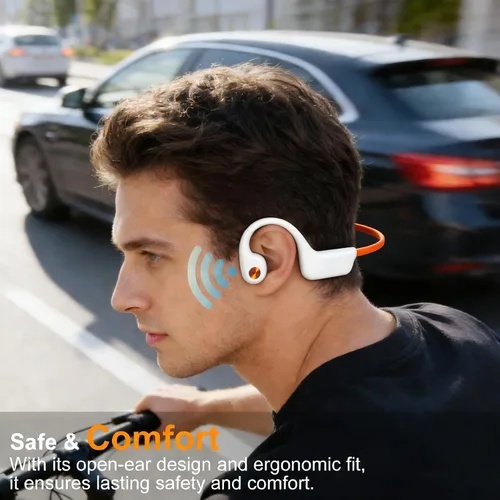 Vista 3 de Auriculares Bluetooth 6.0 de conducción ósea 2026, auriculares de oreja abierta con micrófono, carga tipo C, duración de la batería de 10 horas