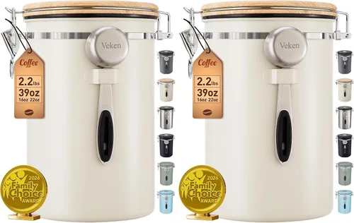 Vista 13 de Veken Recipiente de café, recipiente hermético de acero inoxidable para almacenamiento de alimentos con rastreador de fecha y cuchara para café Gris