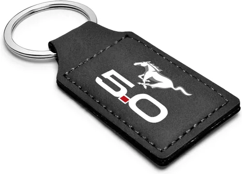 Vista 2 de iPick Image Compatible con llavero rectangular de cuero sintético negro Ford Mustang GT 5.0