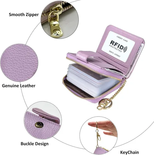Vista 3 de Beurlike billetera de cuero, con tarjetero con bloqueo RFID, organizador, billetera segura para mujer