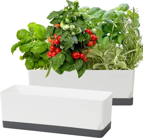 Vista 8 de Macetas de riego automático en macetas para plantas de interior, paquete de 7 unidades de 4+8+17 pulgadas, macetas de ventana de plástico, maceta