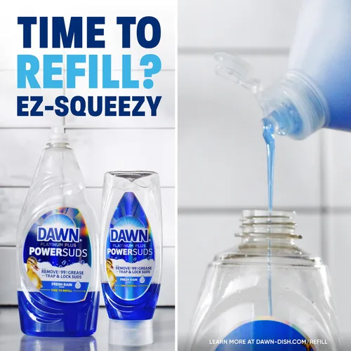 Vista 8 de Dawn Platinum Plus PowerSuds EZ-Squeeze - Jabón líquido para platos, líquido para lavavajillas, eliminación de grasa, botella al revés, aroma a