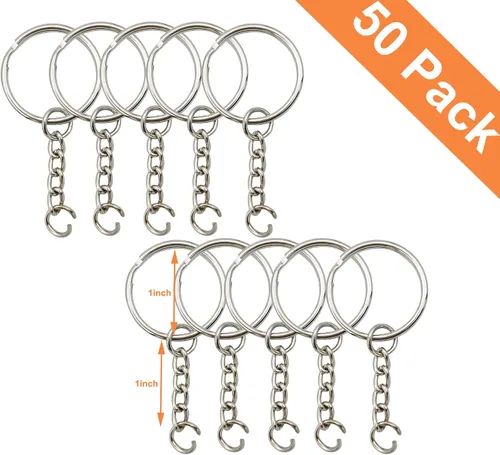 Vista 2 de Llavero con cadena y anillos abiertos de 1 pulgada, paquete de 50, 50pack