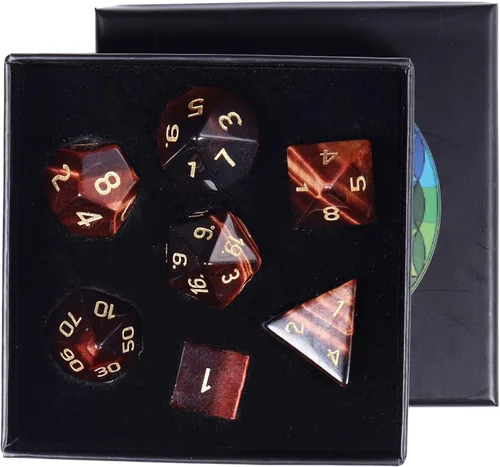 Vista 9 de rockcloud Juego de 7 dados poliédricos DND de jaspe rojo