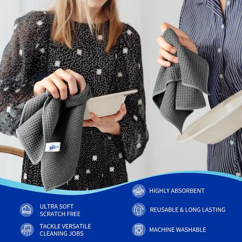 Vista 6 de MR.SIGA Paños de limpieza con patrón de gofres, paños de limpieza de microfibra absorbentes reutilizables, toallas de cocina de microfibra sin Gris