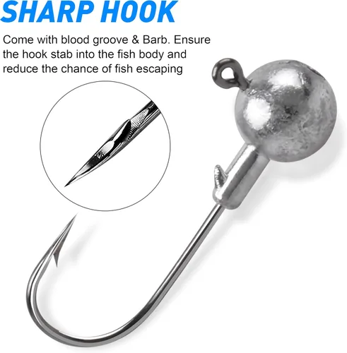 Vista 5 de Jig Heads anzuelos de pesca para Crappie Jigs sin pintar, bolas redondas, afilados, anzuelos de pesca para lubina, trucha, crappie, lucioperca, agua