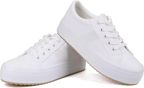 Vista 5 de JABASIC Zapatos deportivos de plataforma transpirables con cordones para mujer