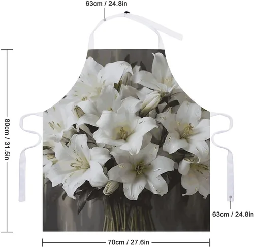Vista 2 de Personalized White Lily Bouquet Adult Apron, Kitchen Cooking Aprons for Woman Man, Adjustable Bib Apron with Pocket for Baking, BBQ Crafting