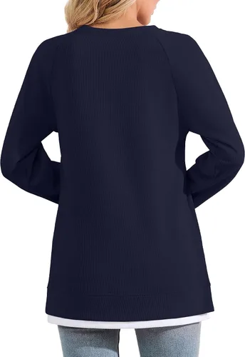 Vista 2 de YSYOKOW Women Crewneck Sweatshirt Long Sleeve Pullover Trendy Side Slit Tunic Casual Color Block Tops