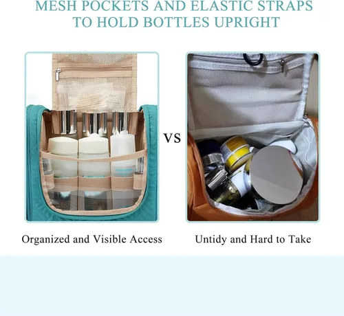 Vista 3 de BAGSMART - Estuche de viaje para cosméticos y artículos de aseo personal a prueba de agua con gancho para colgar, neceser organizador de viaje