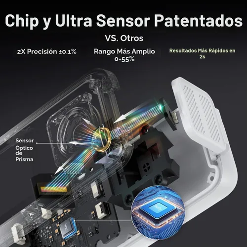 Vista 3 de Refractómetro digital Brix AI con ATC, sincronización de aplicaciones y análisis de IA, rango de 0-55%, precisión de ±0.1%, impermeable