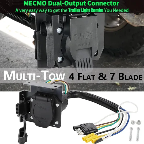 Vista 4 de MECMO Multi-Tow - Arnés de cables para remolques de 4 vías planas a 7 vías con cuchillas y adaptador de remolque de 4 planos con cableado