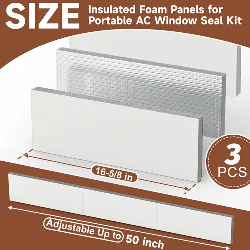 Vista 2 de BJADE'S Paneles de espuma aislados con papel de aluminio, kit de sellado de ventana de CA portátil impermeable, paneles aislantes resistentes