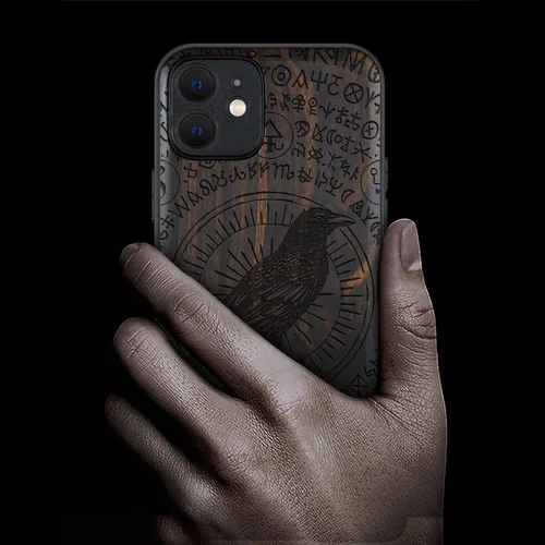 Vista 2 de Carveit Funda magnética de madera para iPhone 12 [madera natural y TPU suave negro] a prueba de golpes, funda de madera única y elegante compatible