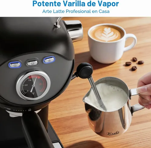 Vista 4 de XIXUBX Máquina de Espresso, Bomba de 20 BAR Control de Temperatura, Cafetera Espresso Compacta con Espumador de Leche al Vapor, Cafeteras