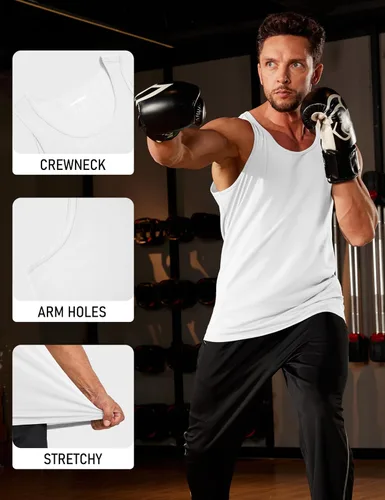 Vista 5 de MAGCOMSEN Mens Workout Tank Tops Muscle Athletic Gym Cotton Undershirt Sleeveless Shirts