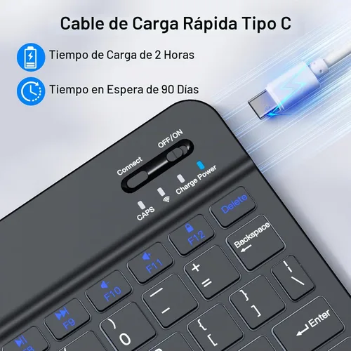 Vista 4 de Teclado Bluetooth inalámbrico para Samsung Galaxy A11+A9+ S10 FE S9 S6 Lite Portátil ultradelgado, recargable tipo C, compatible con Tab S9+ S9
