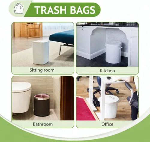 Vista 5 de 4 Gallon 312 Counts Strong Drawstring Trash Bags Garbage Bags by Teivio, Bathroom Trash Can Bin Liners, Small Plastic Bags for home kitchen