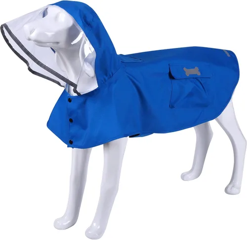 Vista 9 de Chubasquero impermeable para perros, ropa impermeable ajustable con tira reflectante y ligera con capucha tipo poncho (Verde Ejército, XS)