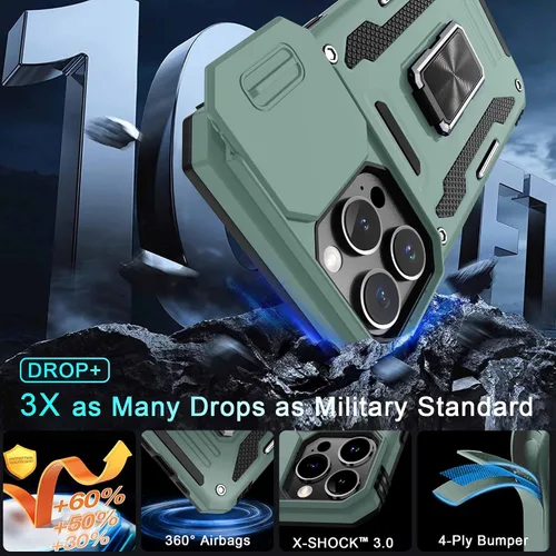 Vista 62 de DEERLAMN Funda para iPhone Xs Max con funda deslizante para cámara + protector de pantalla, soporte giratorio de anillo de grado militar a prueba