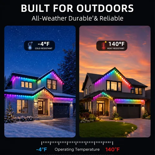 Vista 3 de Luces permanentes para exteriores para casa de 50 pies RGB+IC luces de alero inteligente, IP67 impermeables, luces LED para exteriores