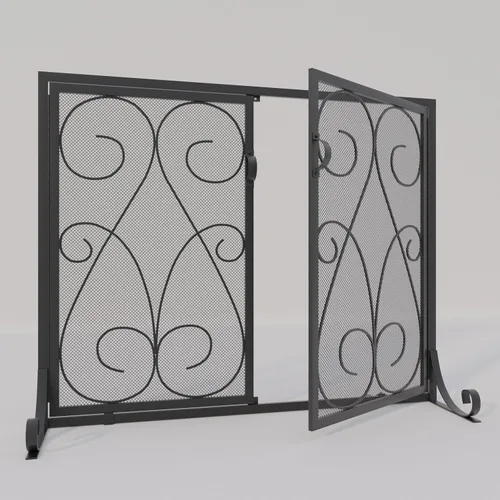 Vista 7 de Kingson Pantalla de chimenea de 2 paneles con puertas, hecha a mano, malla decorativa de hierro forjado, protector de chispas de fuego
