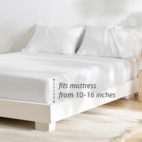 Vista 7 de Gokotta Sábana bajera ajustable y funda de almohada de rayón de bambú, sábana refrescante súper suave con 4 correas elásticas en las esquinas