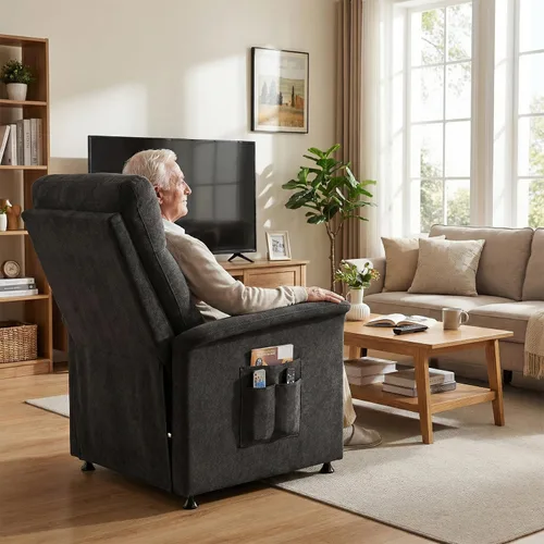 Vista 6 de Power Recliner Chair for Adults with Heat & Massage - Soft Fabric Electric Reclining Sofa with Remote Control, 3 Side Pockets, 180° Lay Sleeper for