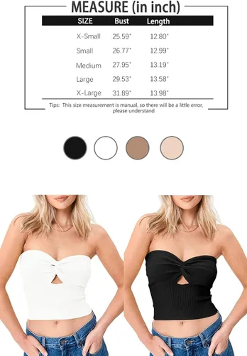 Vista 5 de EFAN Camiseta corta sin tirantes para mujer, con nudo frontal, bandeau de punto acanalado Y2K, sexy, sin tirantes, corsé